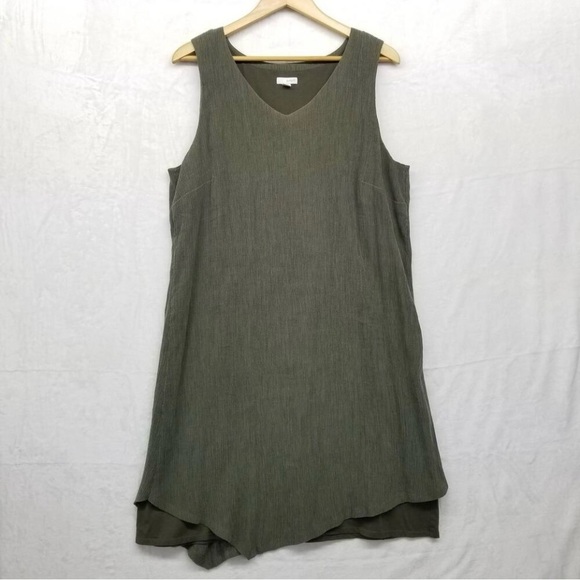J. Jill Pure Jill Lagenlook Tank Dress XL Dark Olive Green Gauze Jersey layered - Picture 10 of 11
